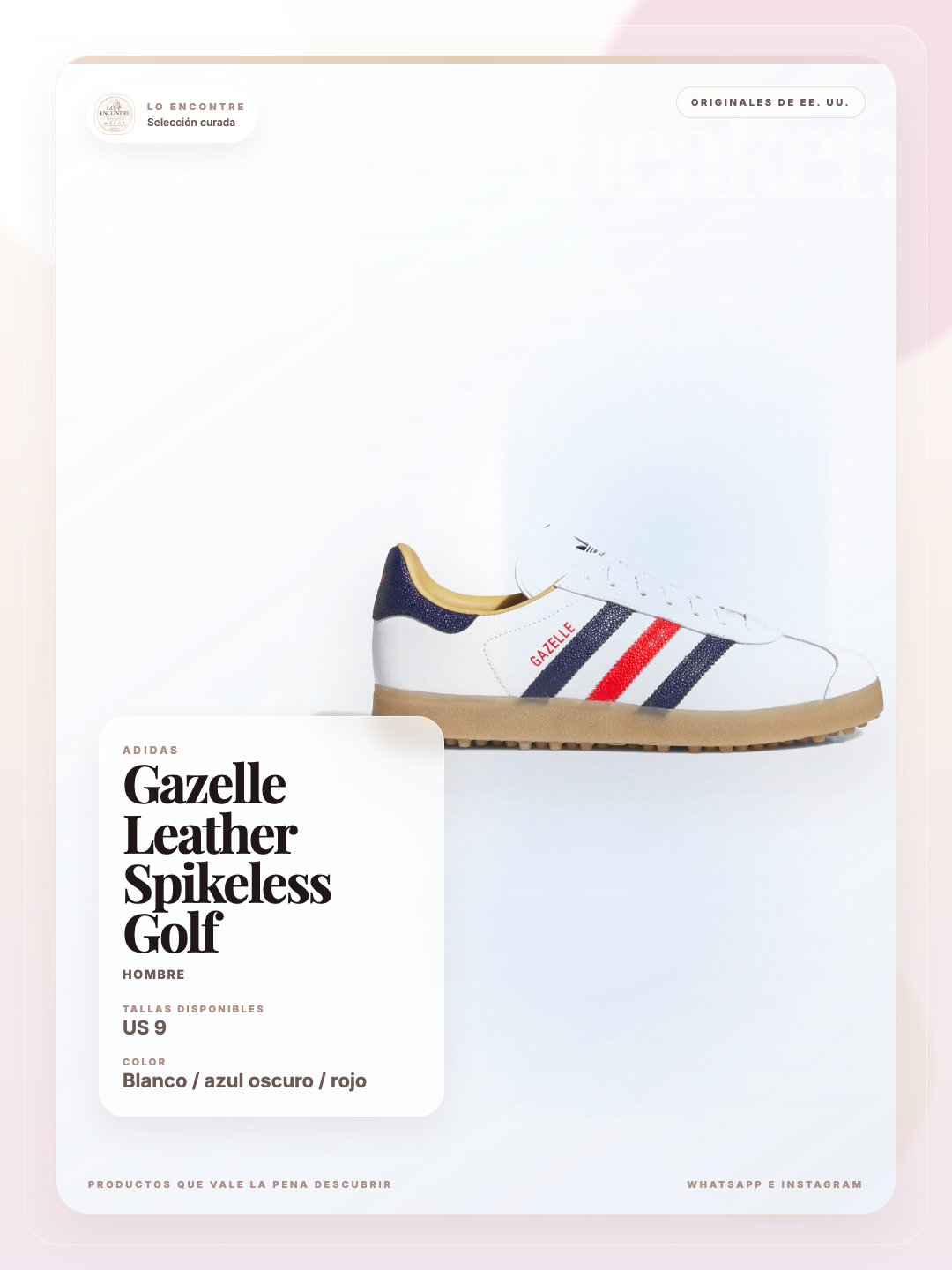Men's adidas Gazelle Leather Spikeless Golf Shoes - cloud white / dark blue / red